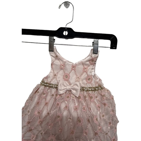 Baby Girl Pink Formal Beaded Sequin Sleeve Dress Size 6-9 Month Couture Princess - Picture 2 of 6